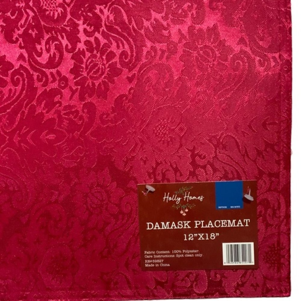 Elegant Placemats Holiday Satin Damask Christmas Rich Red Reversible - Picture 3 of 11